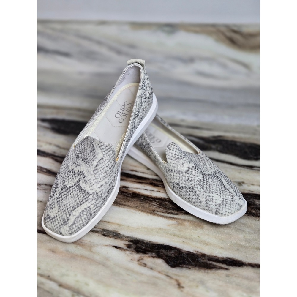 Franco Sarto Womens Snakeskin Print Square Toe Slip On Loafers Grey White 6